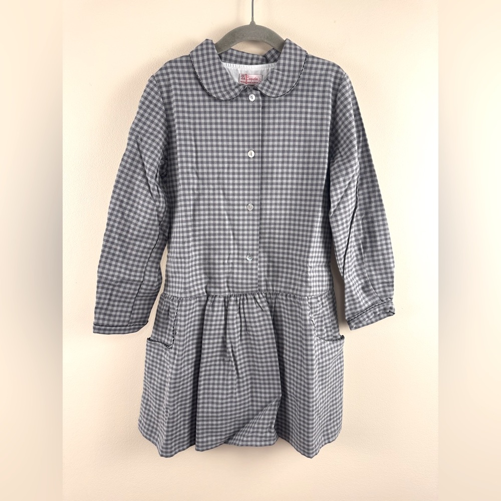 NWT La Coqueta Barbadilla Girls Dress in Grey Gingham